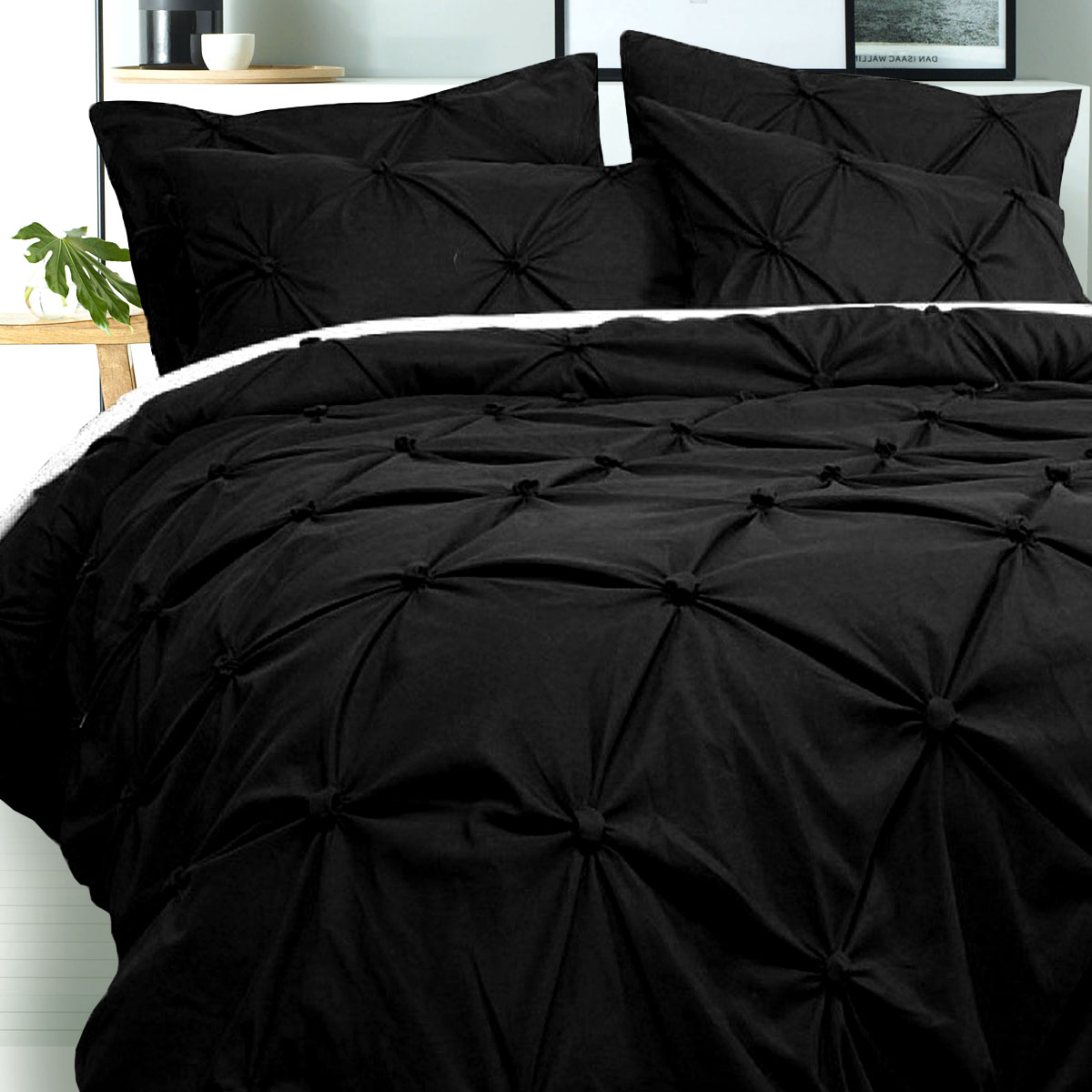 V442-HIN-QUILTCS-PUFFY-BLACK-SK-83112-00 Bloomington Puffy Quilt Cover Set Black SUPER KING - Image 1
