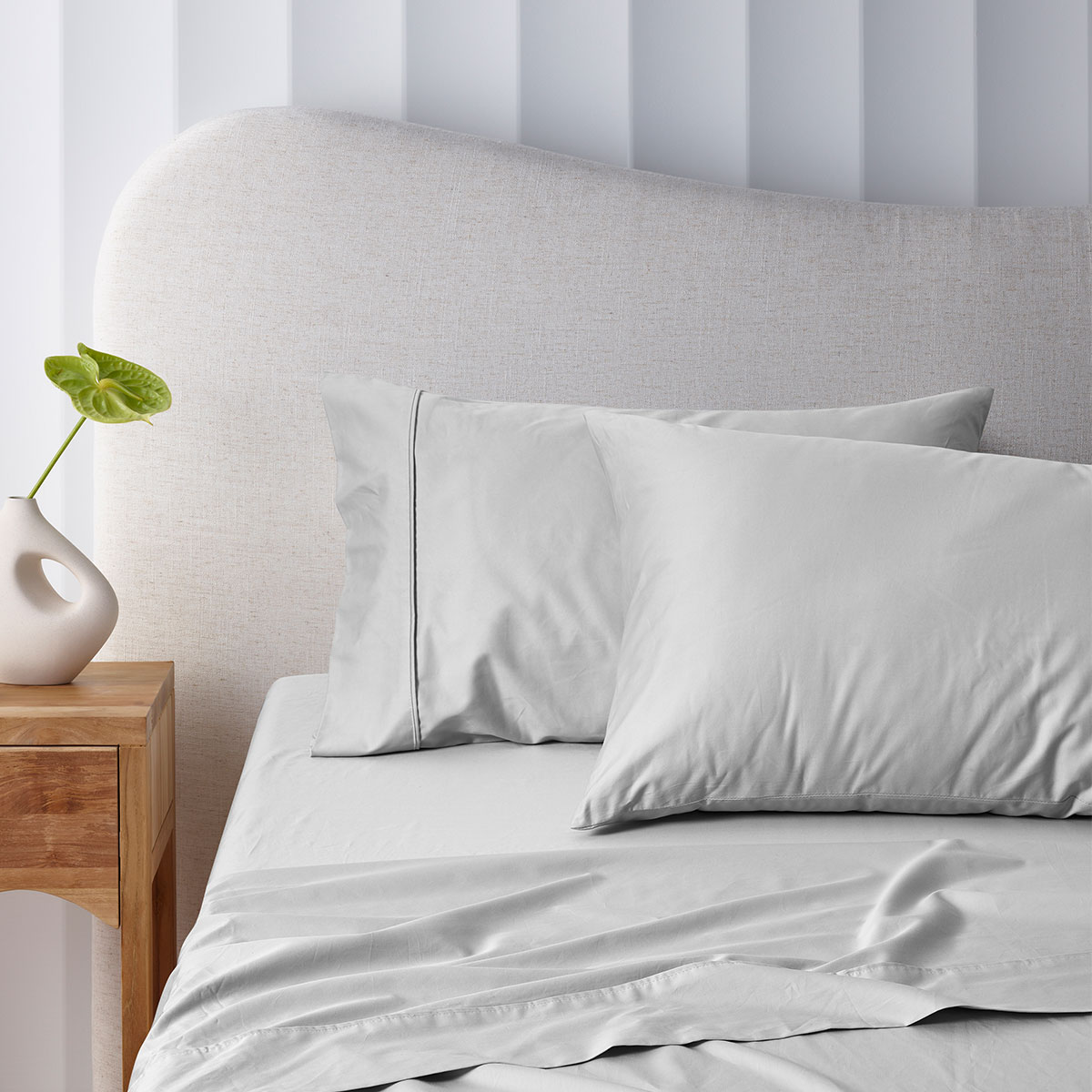 V442-HIN-SHEETS-BAMBOOCOTTON40CM-GREY-KI-190021-00 Accessorize 400TC Grey Bamboo Cotton Sheet Set 40cm Wall King - Image 1