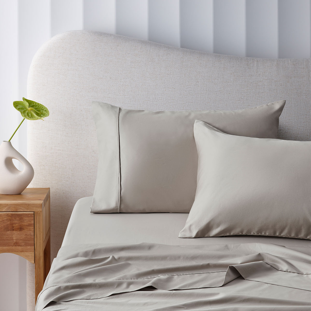 V442-HIN-SHEETS-BAMBOOCOTTON40CM-STONE-KI-190001-00 Accessorize 400TC Stone Bamboo Cotton Sheet Set 40cm Wall King - Image 1