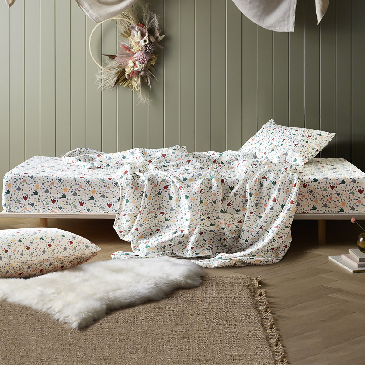 V442-HIN-SHEETS-DINOMANIA-GREEN-KS-202502280905-00 Happy Kids Dino Mania Green Cotton Sheet Set King Single - Image 1