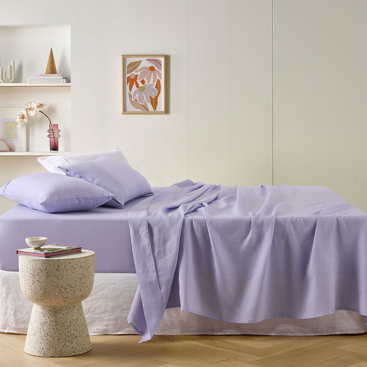V442-HIN-SHEETS-FRENCHLINEN-LILAC-MK-83767-00 Vintage Design Homewares Lilac French Linen Sheet Set Mega King 50cm wall - Image 1