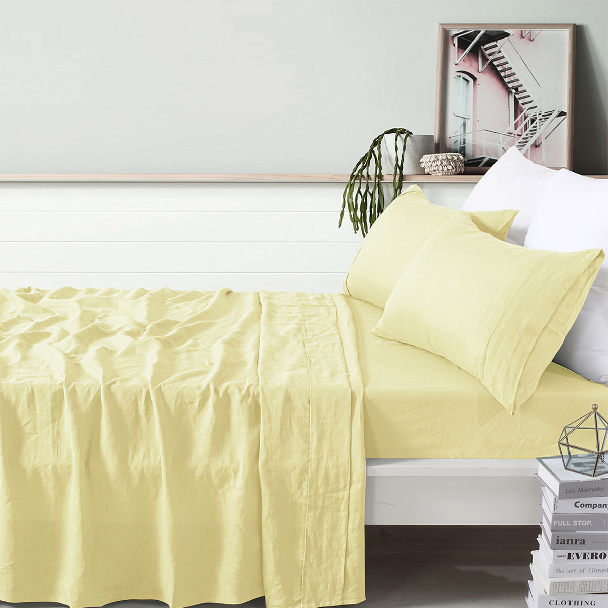 V442-HIN-SHEETS-LINEN-BUTTER-KI-83285-00 Vintage Design Homewares 100% Linen Butter Sheet Set King - Image 1
