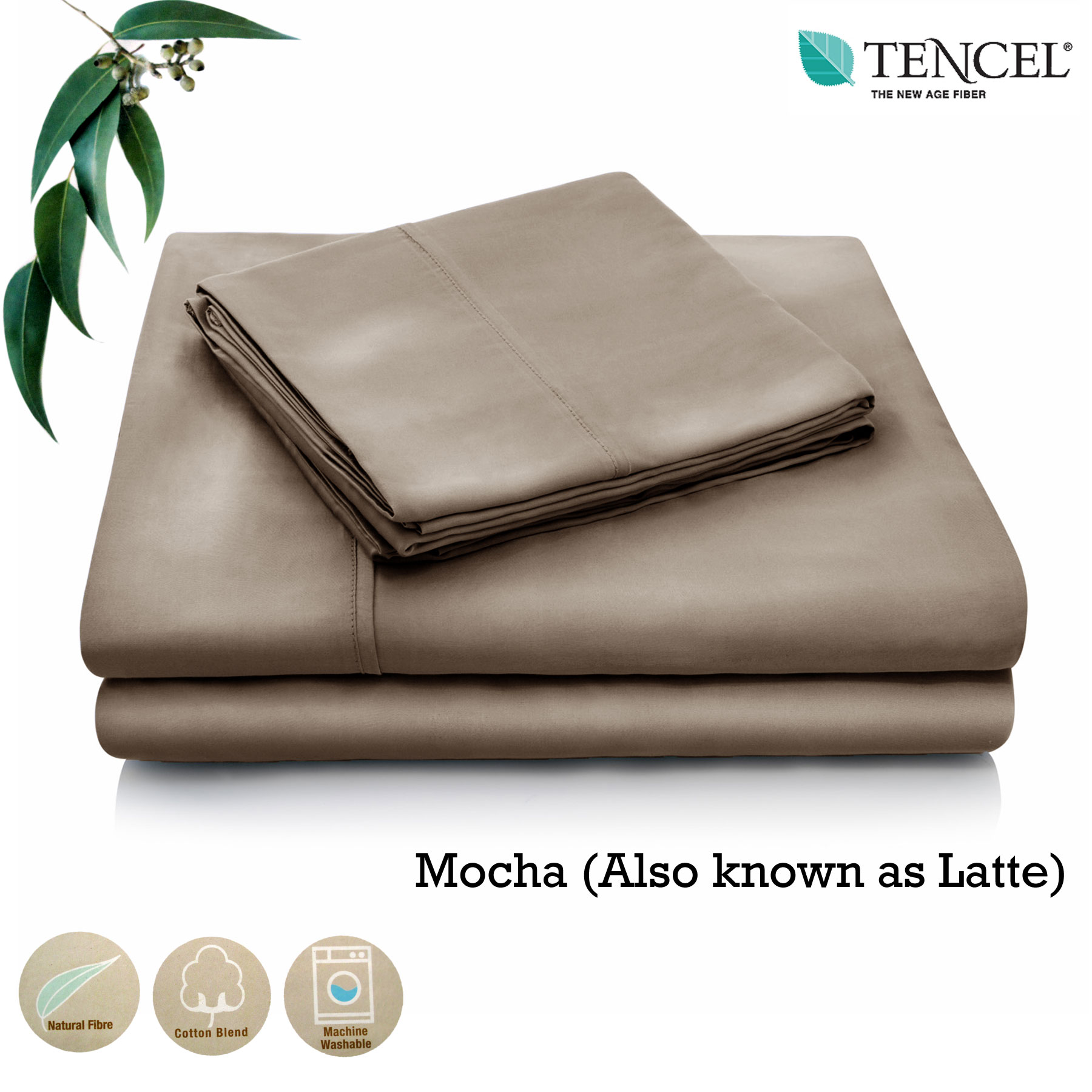V442-HIN-SHEETS-TENCELCOTTON-LATTE-SB-83011-00 Accessorize Tencel Cotton Blend Sheet Set Mocha (Also Known as Latte) Single - Image 1