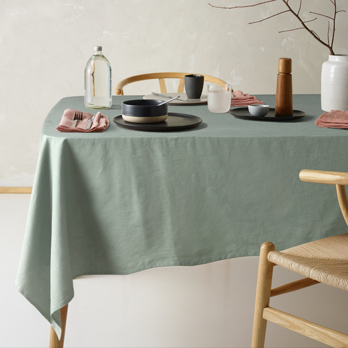 V442-HIN-TABLEC-HELMLINENC230CM-GREEN-RE-202753-00 Vintage Design Homewares Helm Green Washed Linen Cotton Tablecloth 150cm x 230cm - Image 1