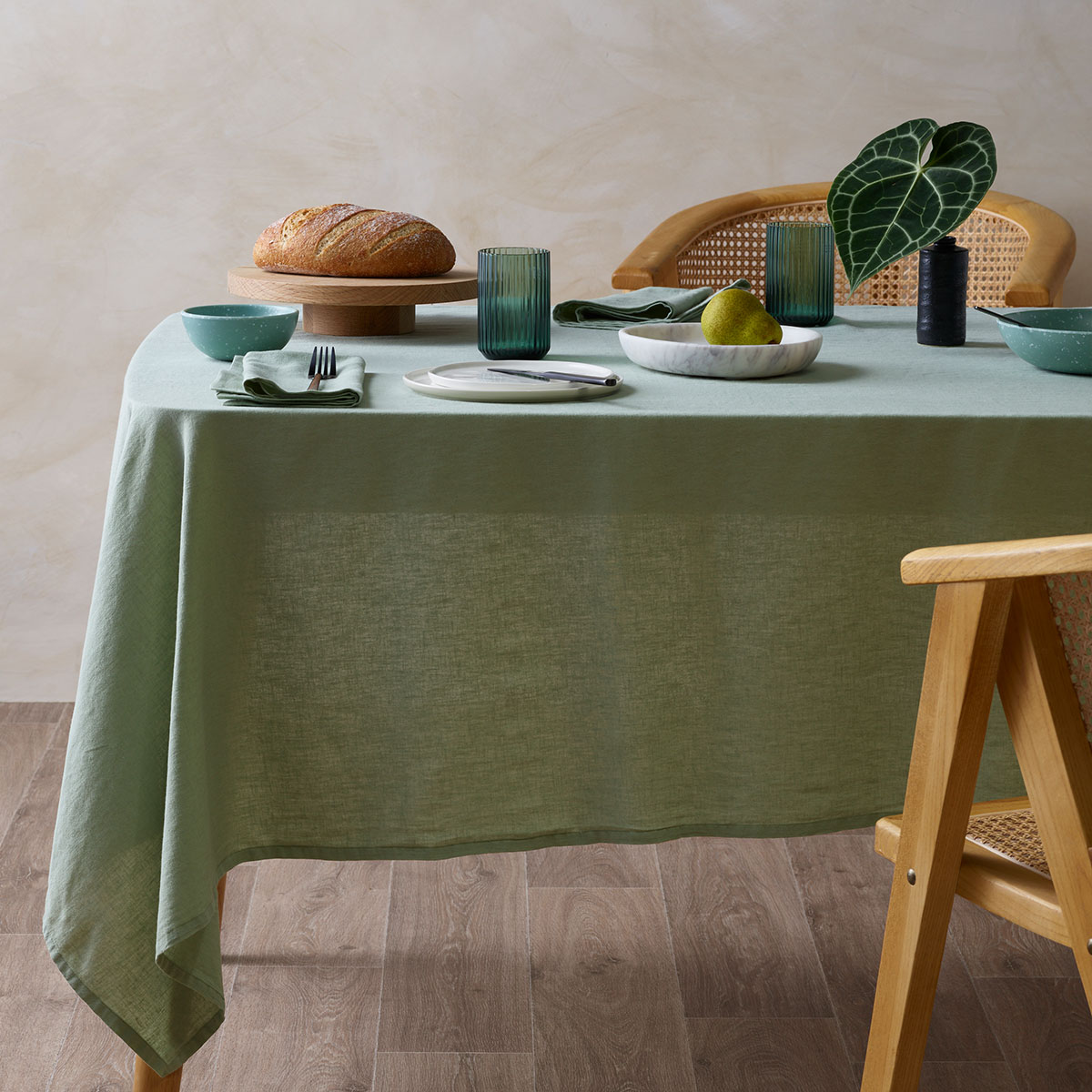 V442-HIN-TABLEC-LINENCOTTON230CM-SAGE-RE-82748-00 Vintage Design Homewares Sage Vintage Washed Linen Cotton Tablecloth 150x230cm - Image 1