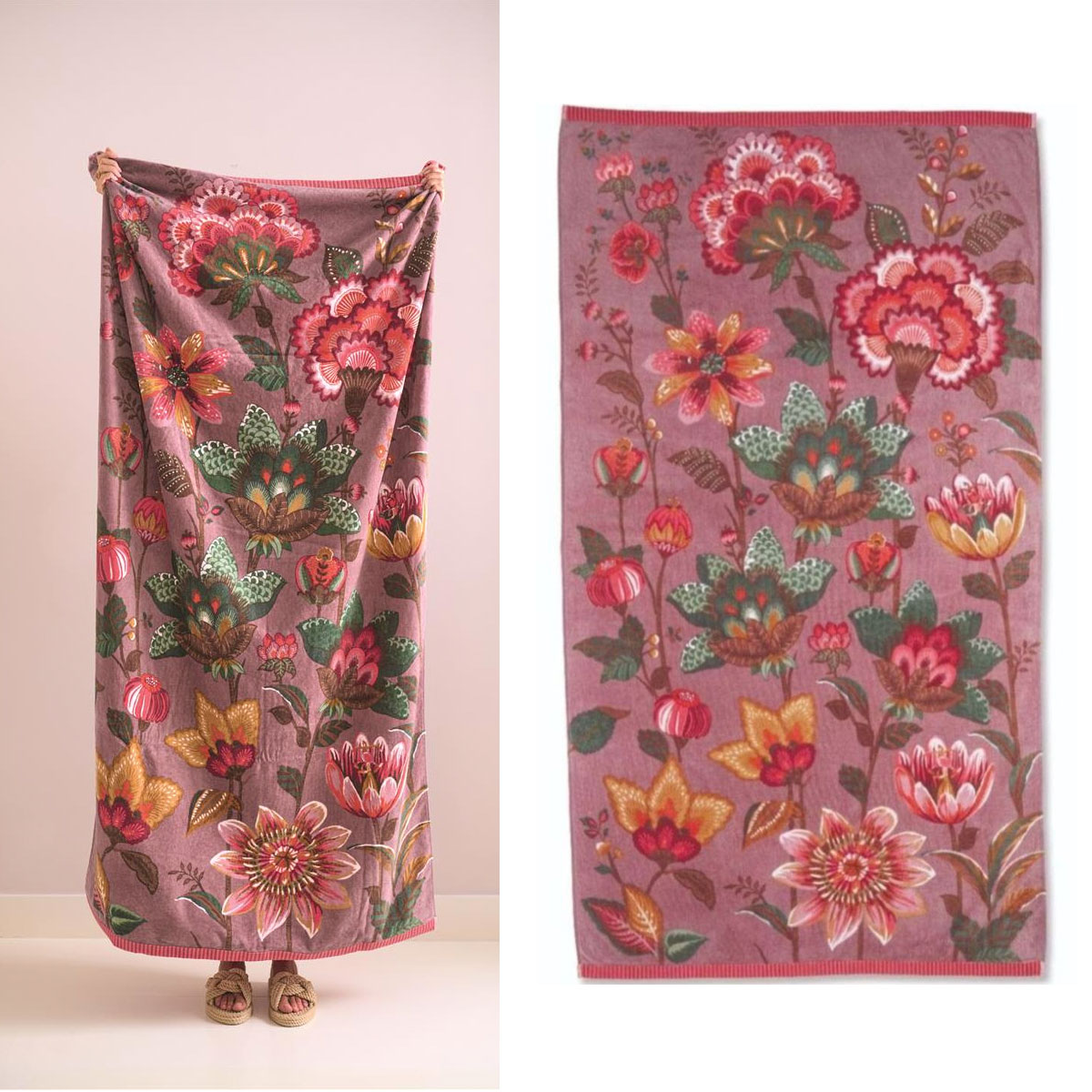 V442-HIN-TOWEL-SUNNYSIDEUP-PINK-RE-83723-00 PIP Studio Sunny Side Up Pink Cotton Beach Towel 100cm x 180cm - Image 1