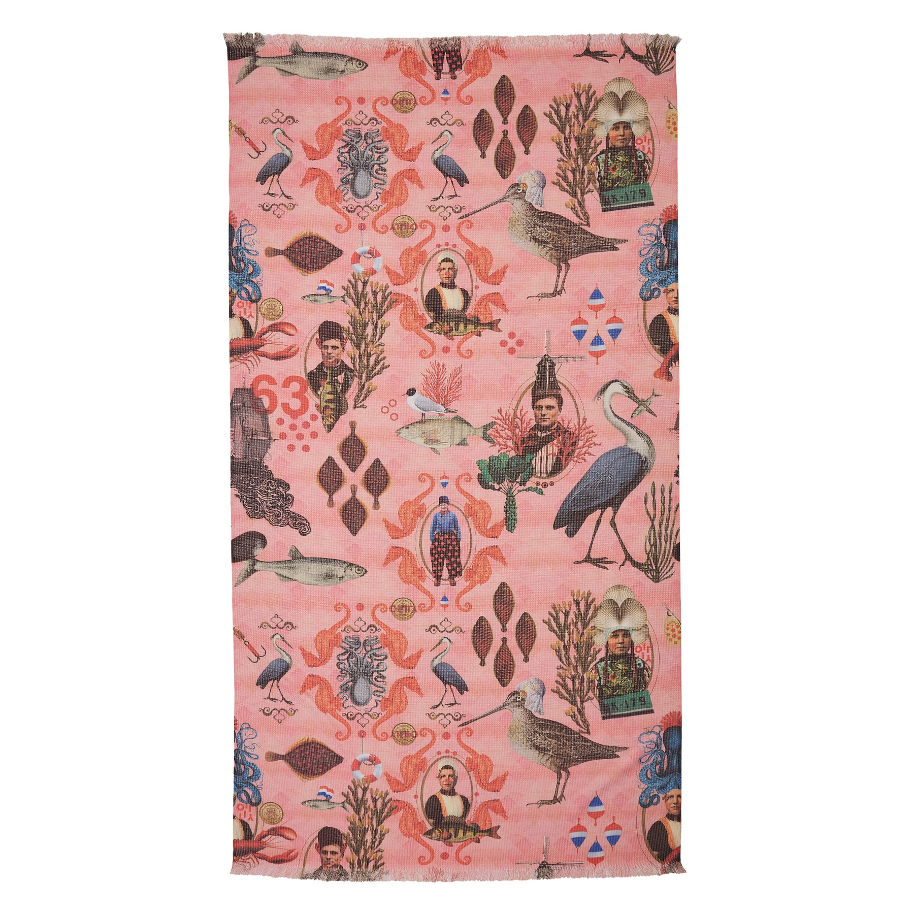 V442-HIN-TOWEL-URKERFISHSTORY-MULTI-RE-82993-00 Oilily Cotton Digital Print Large Towel Urker Fish Story - Image 1