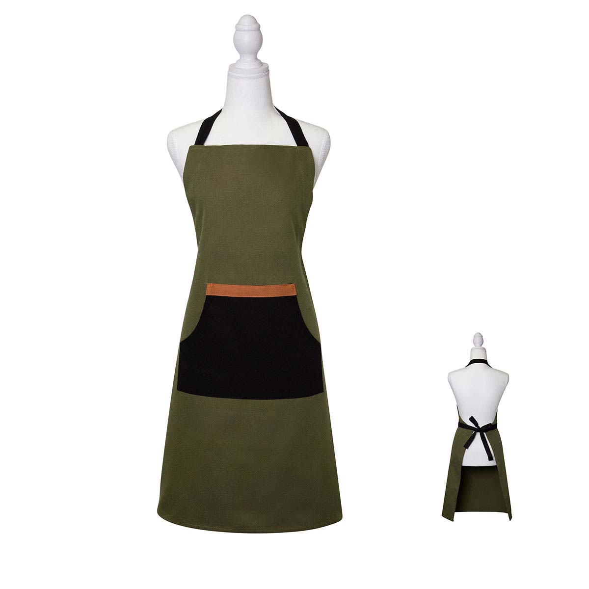 V442-IDC-APRON-SELBY-OLIVE-SH-78307-00 J Elliot Home Selby Cotton Apron 83 x 68 cm Olive & Black - Image 1