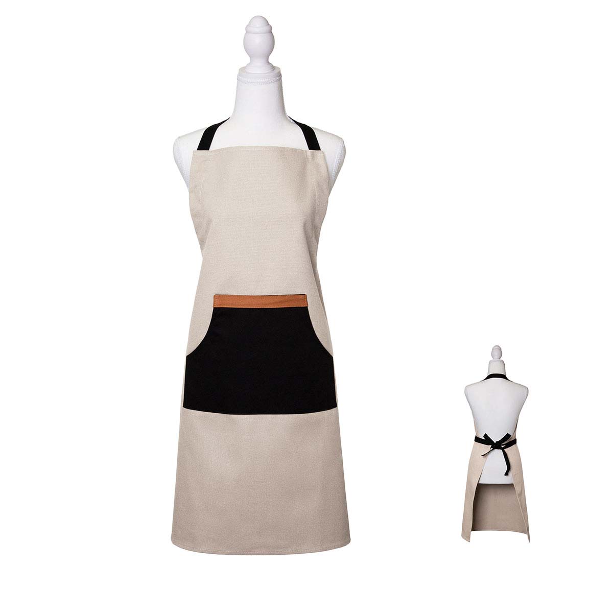 V442-IDC-APRON-SELBY-SANDSTONE-SH-78306-00 J Elliot Home Selby Cotton Apron 83 x 68 cm Sandstone & Black - Image 1