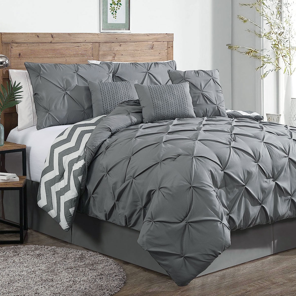 V442-IDC-COMFORTER-6PCELLA-GREY-SB-204838-00 J Elliot Home 6 Pcs Ella Grey Comforter Set Single - Image 1