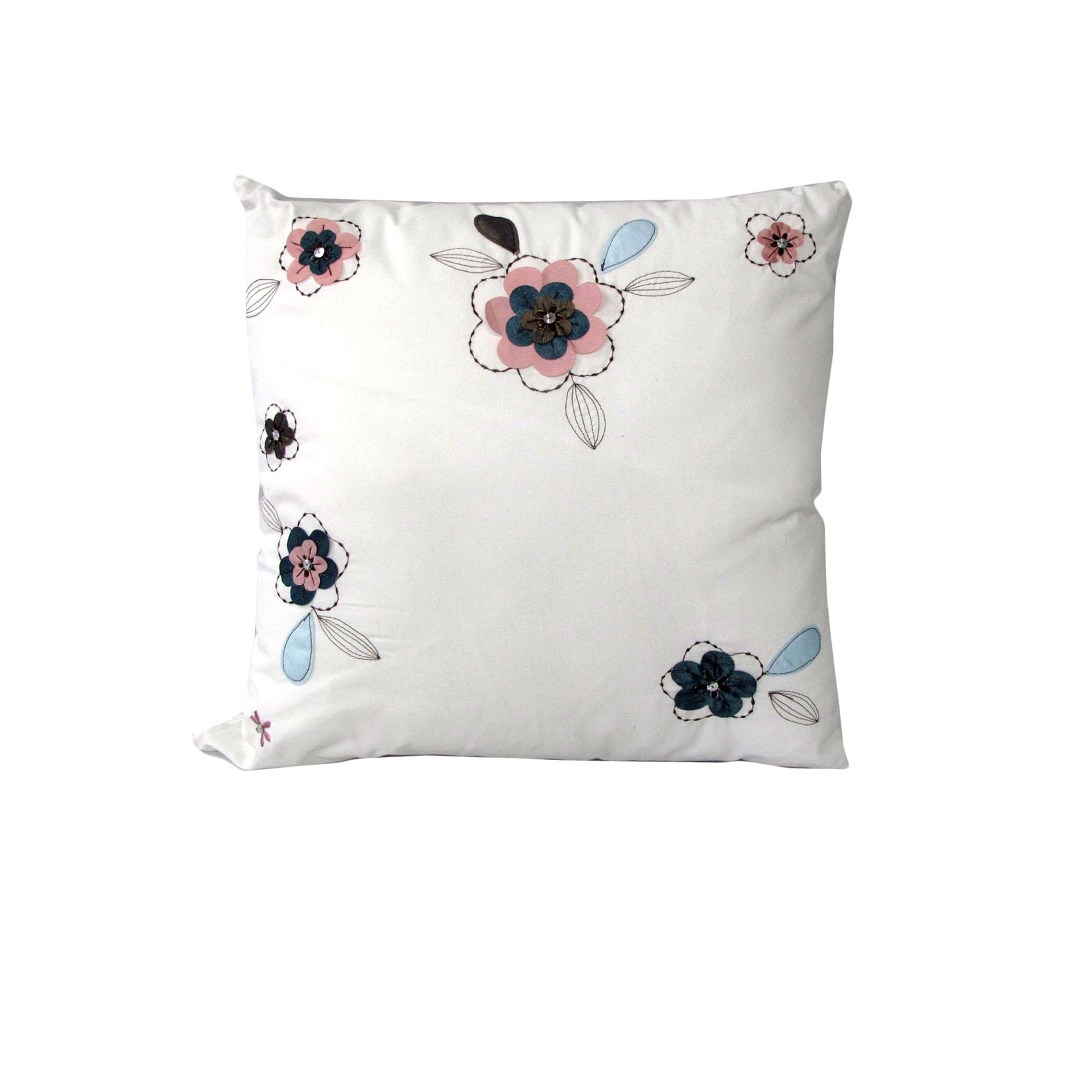 V442-IDC-CUSHIONC-FLORALAPPLIQUE-WHITE-SQ-78671-00 IDC Homewares Quality Cushion Cover Floral White - Image 1