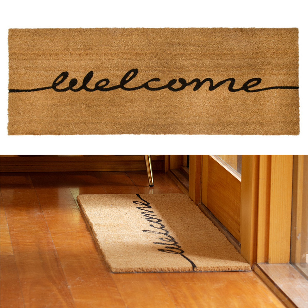 V442-IDC-FLOORR-COIRWELCOME120CM-WHEAT-RE-78646-00 J.Elliot Home Welcome PVC Backed Coir Printed Mat Ranchslider - Image 1