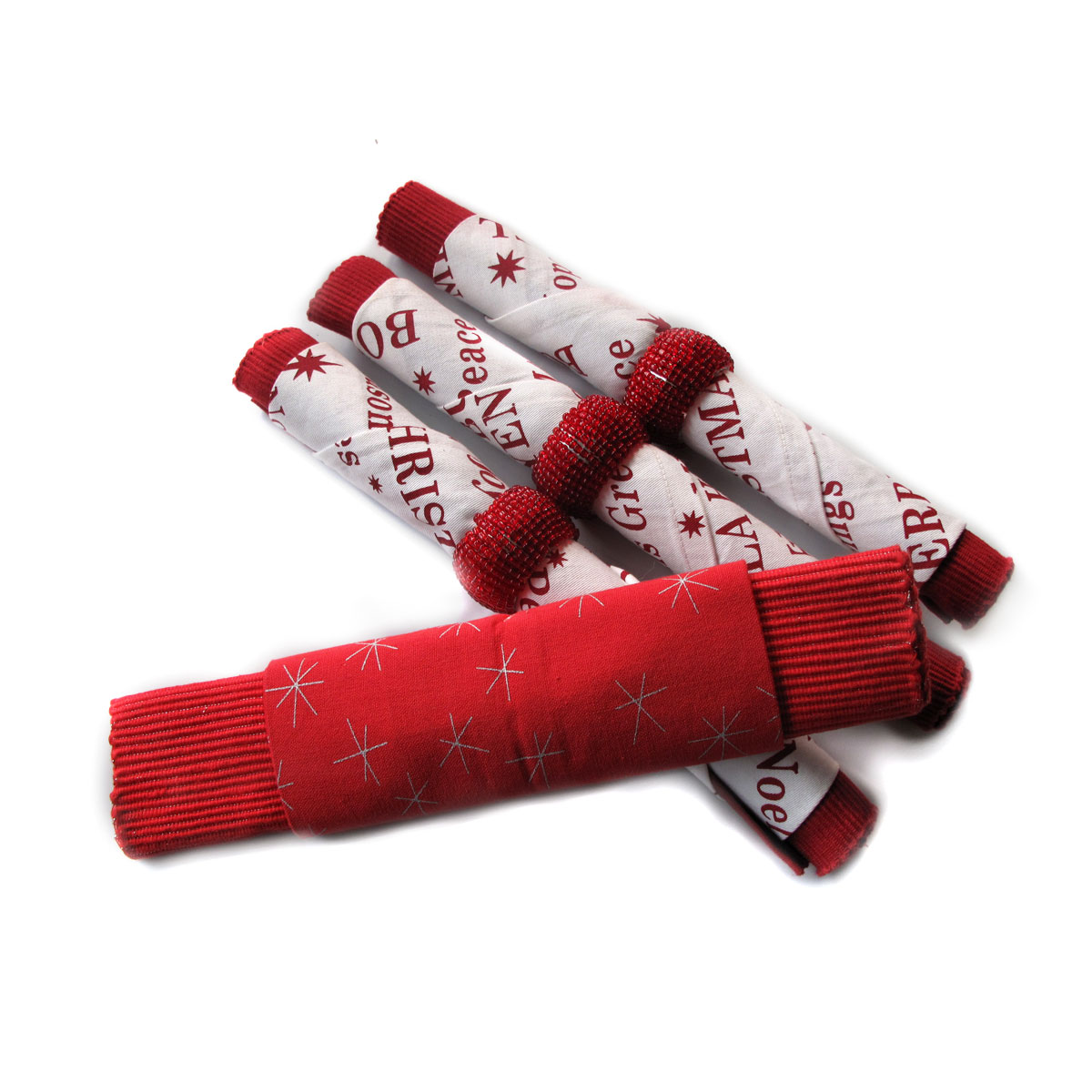 V442-IDC-TABLEPLACEMAT-FIONA-REDWHITE-RE-78270-00 Set of 4 Fiona Cotton Placemats with Napkins and Napkin Rings Red White - Image 1