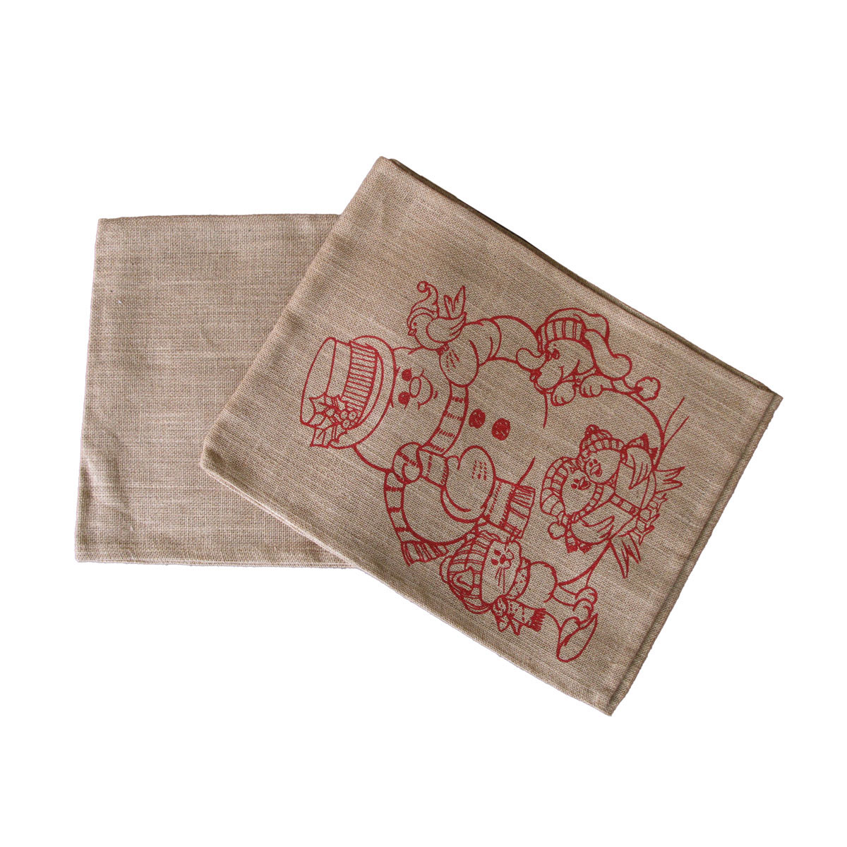 V442-IDC-TABLER-SNOWMANCH-TAUPE-RE-78253-00 Christmas Jute Woven Taupe Table Runner 33 x 180cm Snowman - Image 1