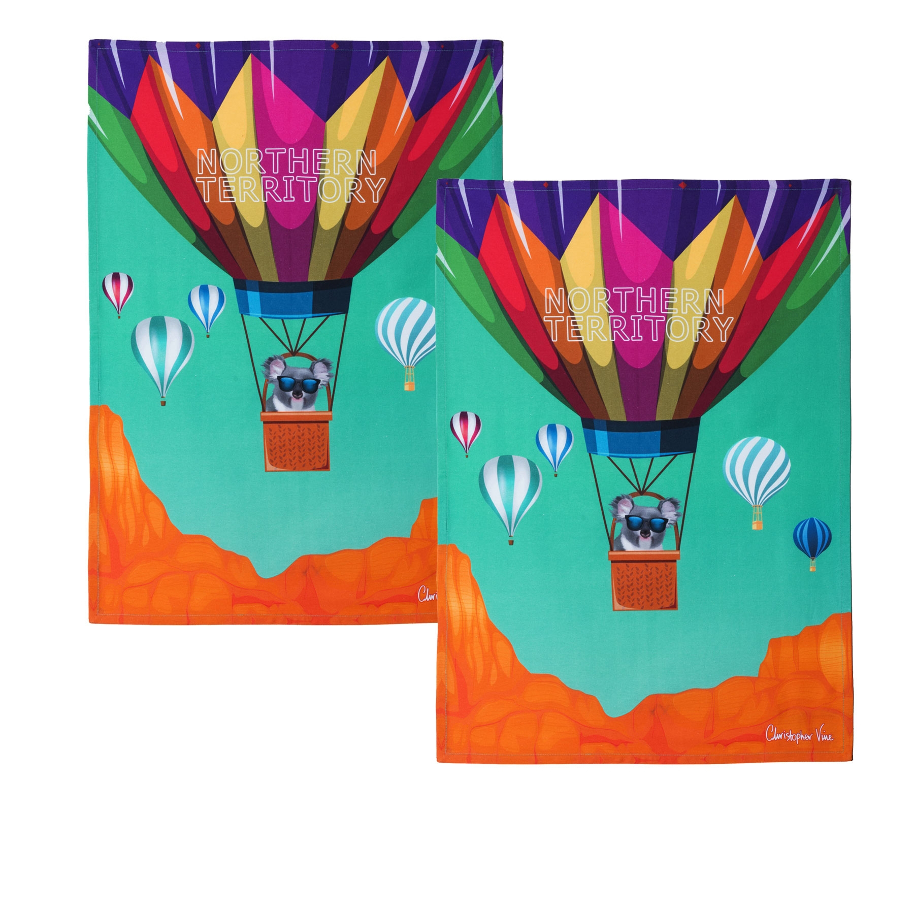 V442-IDC-TEAT-NORTHERNT-MULTI-RE-78594-00 IDC Homewares Set of 2 Christopher Vine Design Tea Towels Northern Territory - Image 1