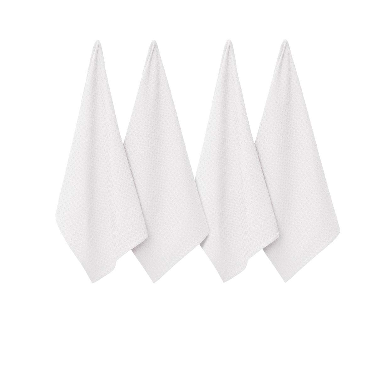 V442-IDC-TEAT-WAFFLESETOF4-WHITE-RE-78324-00 J Elliot Home Waffle Set of 4 Cotton Tea Towels 50 x 70 cm White - Image 1
