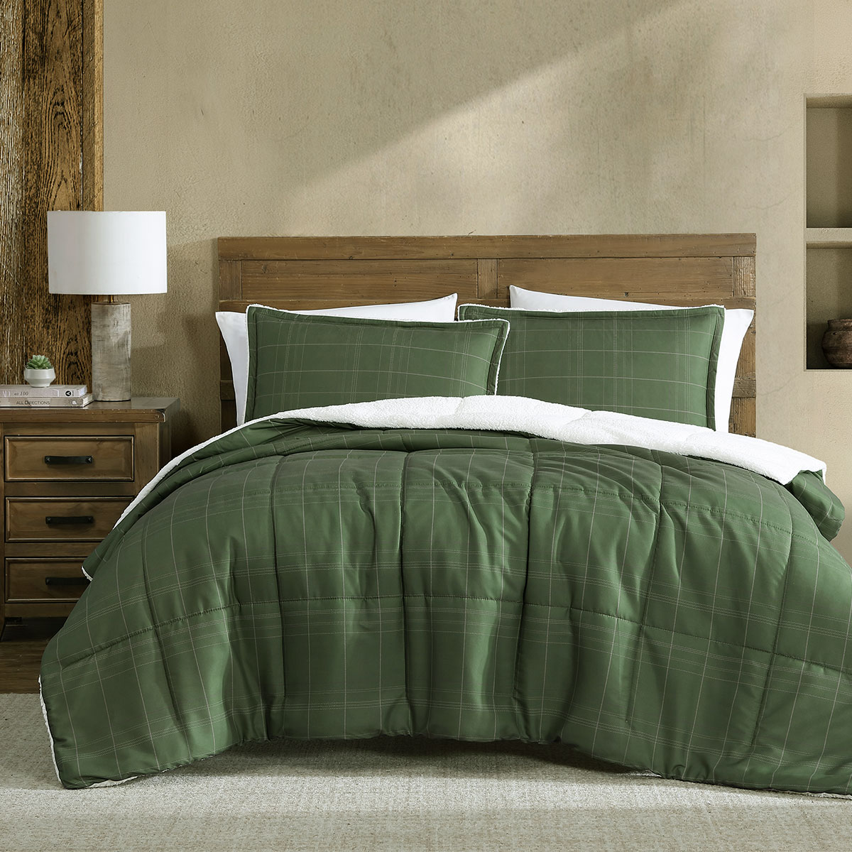 V442-INT-COMFORTER-CAMMY-DEEPKHAKI-QS-202507031621-00 Ardor 3 Pcs Cammy Deep Khaki Comforter Set with Sherpa Reverse Queen/King - Image 1