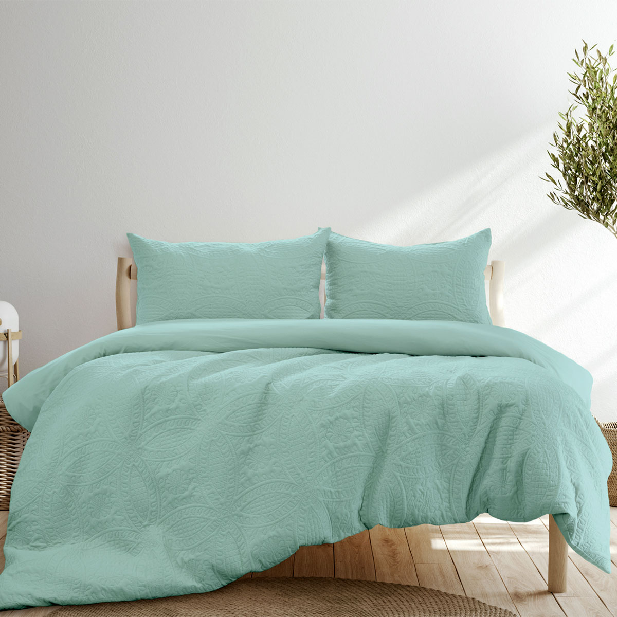 V442-INT-QUILTCS-EDDISON-BLUESTONE-KI-143713-00 Ardor Eddison Bluestone Light Quilted Embossed Quilt Cover Set King - Image 1