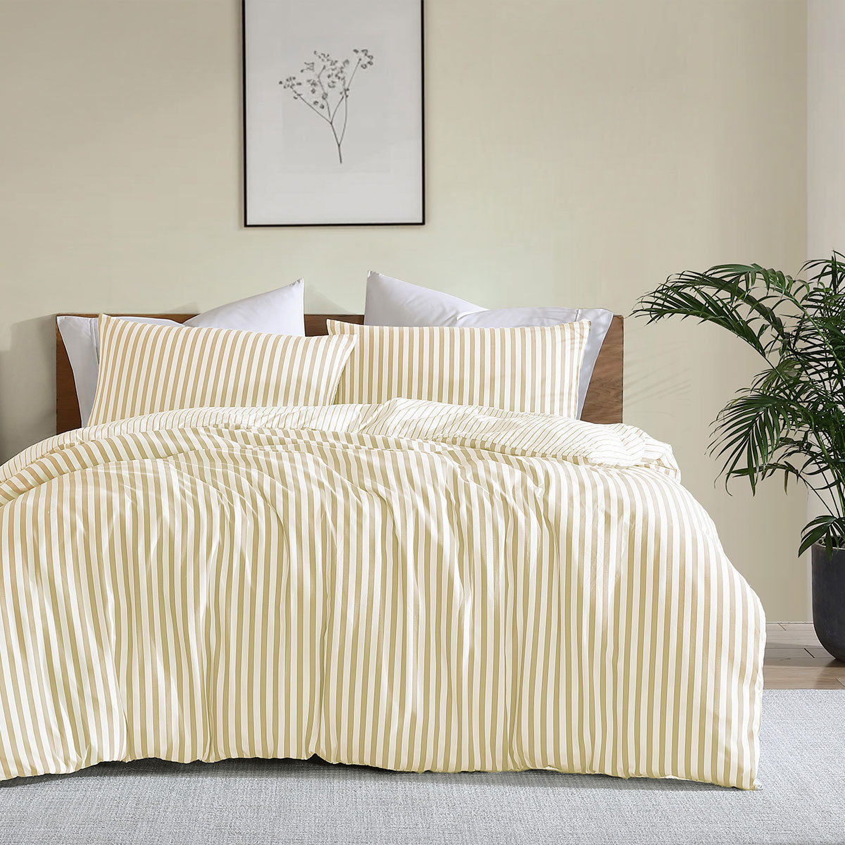 V442-INT-QUILTCS-FRANKIESTRIPE-YELLOW-QS-202507031624-00 Ardor Frankie Yellow Stripe Yarn Dyed Reversible Quilt Cover Set Queen - Image 1