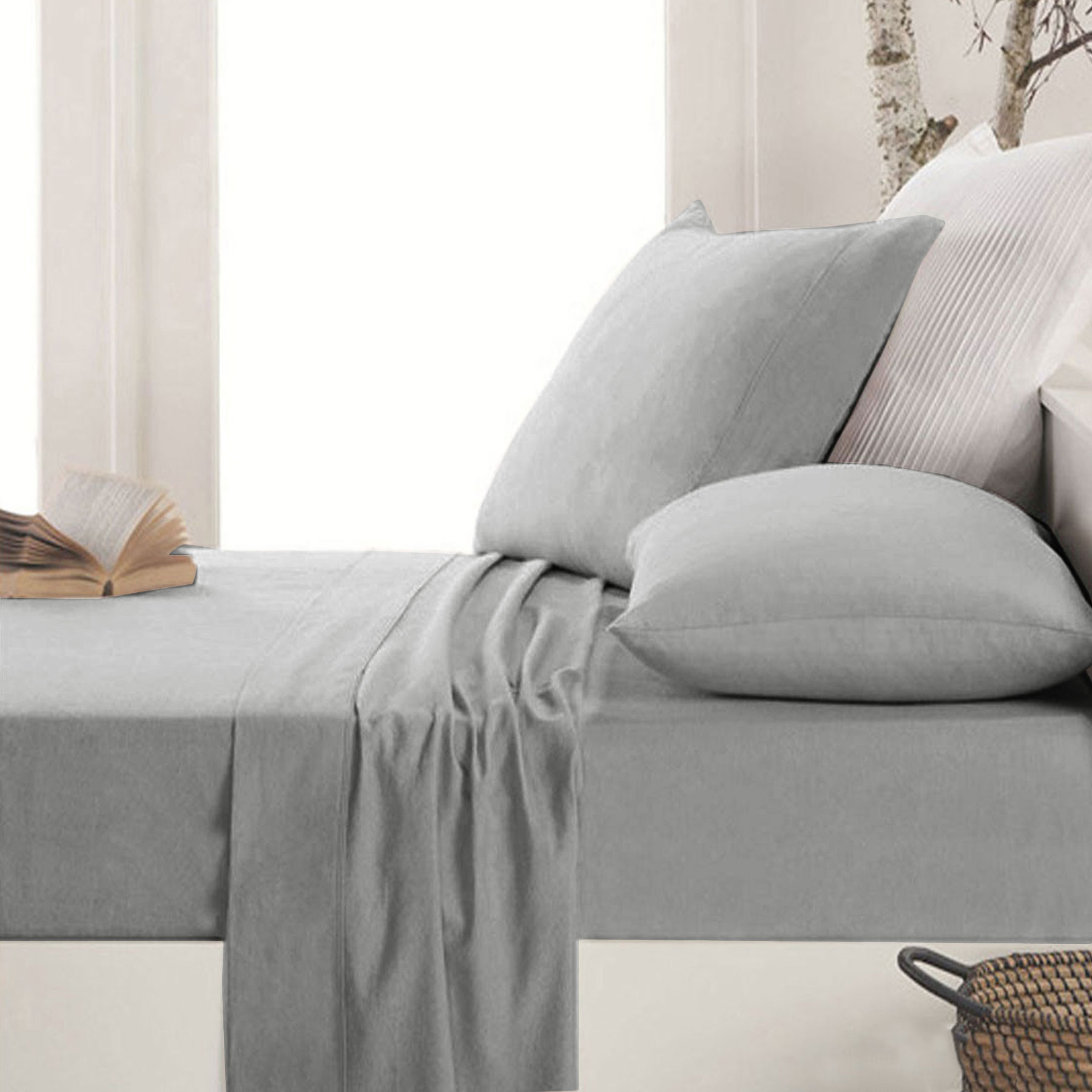 V442-INT-SHEETS-MICROFLANNEL-GREY-SB-141437-00 Apartmento Easy-care Micro Flannelette Sheet Set Grey Single - Image 1