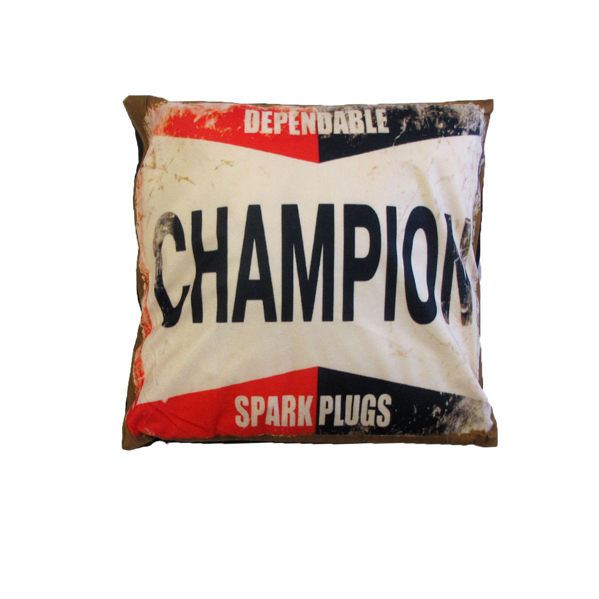 V442-JTC-CUSHION-CHAMPIONSPARKPLUGS-TAUPE-SQ-202502260936-00 Australian Mancave Retro Cushion Champion Spark Plugs 40 x 40 cm - Image 1