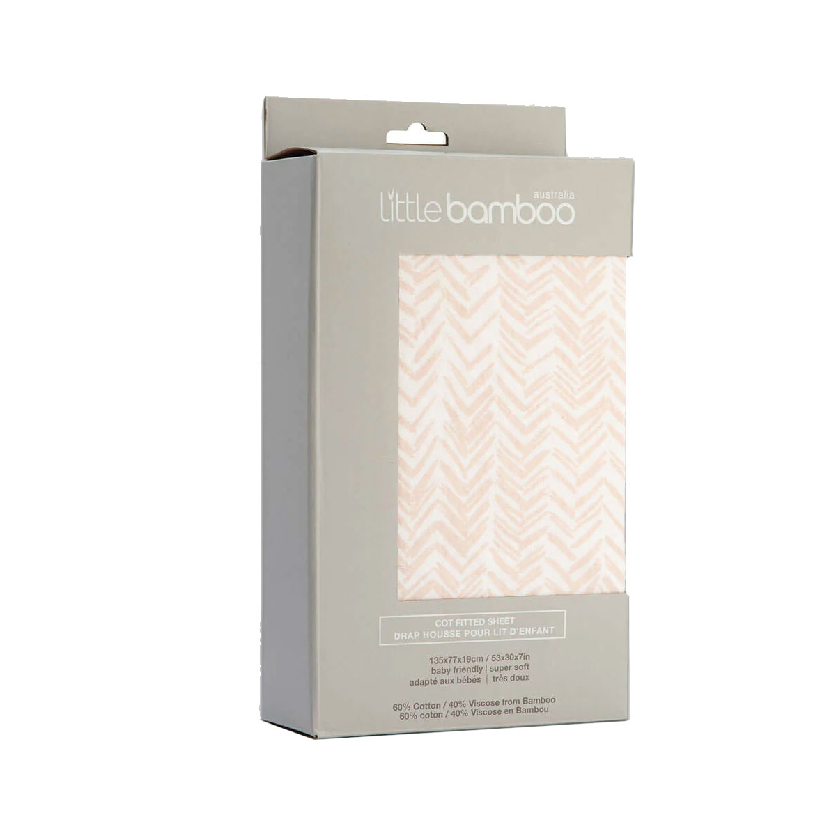 V442-JTC-FITTEDS-LITTLEBAMBOOHERRI-PINK-CT-159147-00 Little Bamboo Jersey Fitted Sheet Cot Size Herringbone Dusty Pink - Image 1