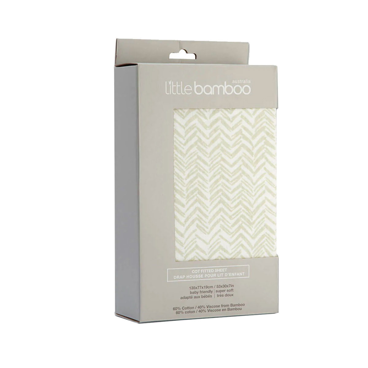 V442-JTC-FITTEDS-LITTLEBAMBOOHERRI-WHISPER-CT-159148-00 Little Bamboo Jersey Fitted Sheet Cot Size Herringbone Whisper - Image 1