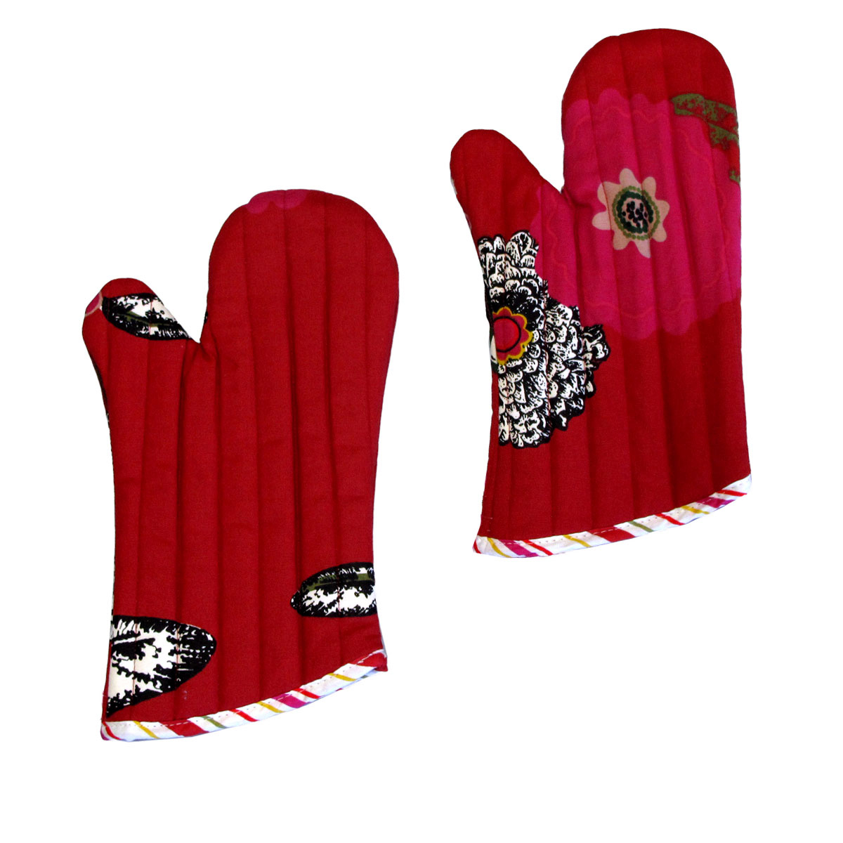 V442-JTC-OVENM-FLORAL2OVENMITT-RED-SQ-185241-00 Set of 2 100% Cotton Printed Oven Mitts 34 x 15 cm Red Floral - Image 1