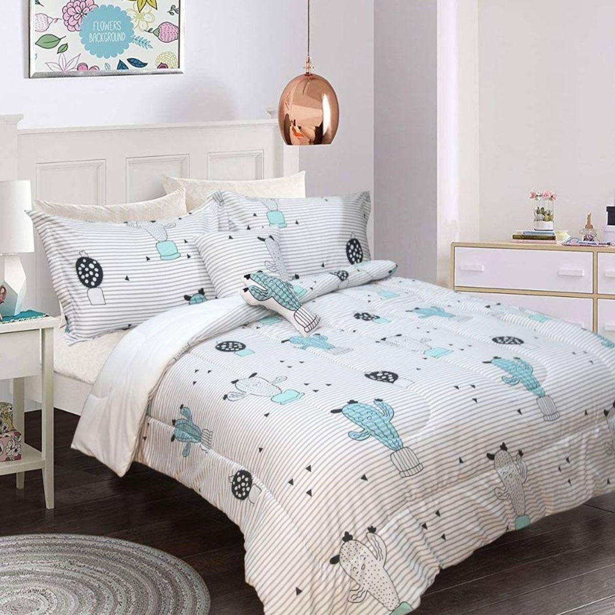 V442-KIT-COMFORTER-3PCESCACTUS-BLUE-DS-146456-00 Ramesses 5 Piece Kids Comforter Set Cactus Double - Image 1