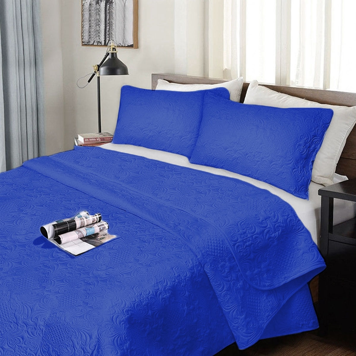 V442-KIT-COMFORTER-ULTRASONIC-ROYALBLUE-QS-202502260935-00 Ramesses 3 Piece Ultrasonic Comforter Set Queen Royal Blue - Image 1