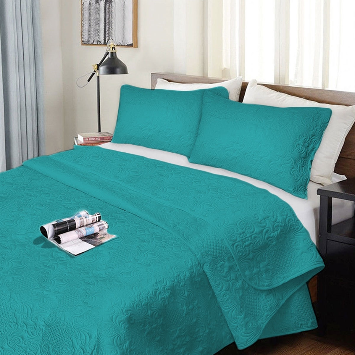 V442-KIT-COMFORTER-ULTRASONIC-TEAL-KI-202502260921-00 Ramesses 3 Piece Ultrasonic Comforter Set King Teal - Image 1