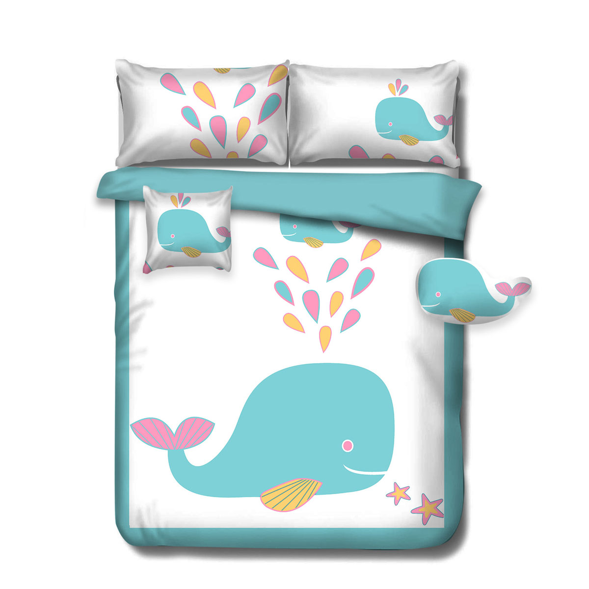 V442-KIT-COMFORTER-WHALE-BABYBLUE-SB-173573-00 Ramesses Baby Blue Whale Kids Advventure 4 Pcs Comforter Set Single - Image 1