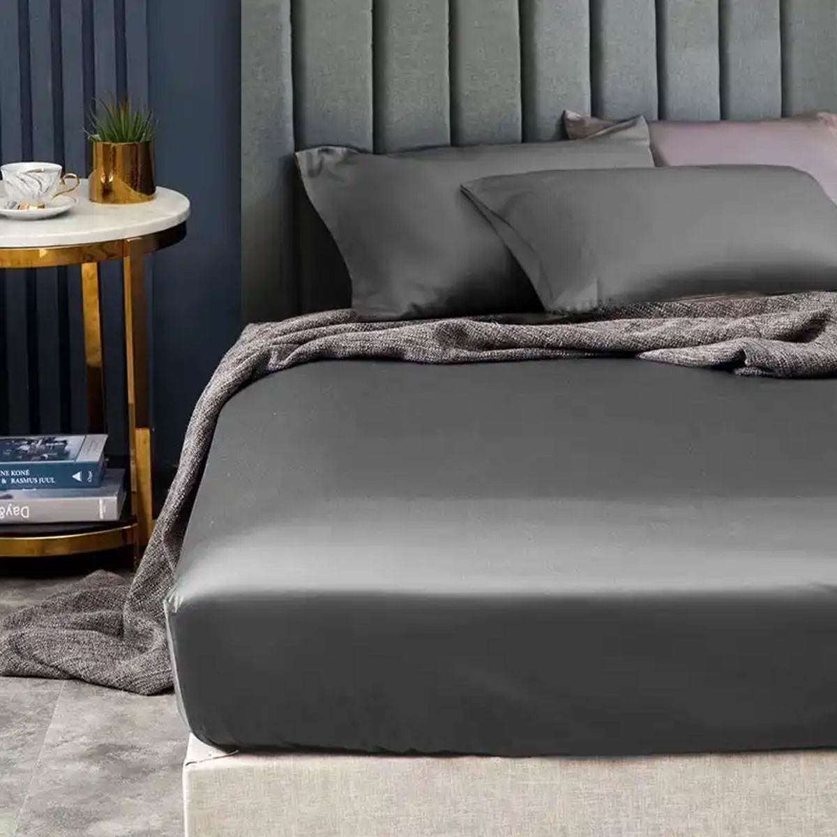 V442-KIT-FITTEDSS-1500TCEGYPTIANC-CHARCOAL-QS-174655-00 Ramesses 1500TC Elite Egyptian Cotton Sateen Fitted Sheet Combo Set Charcoal Queen - Image 1