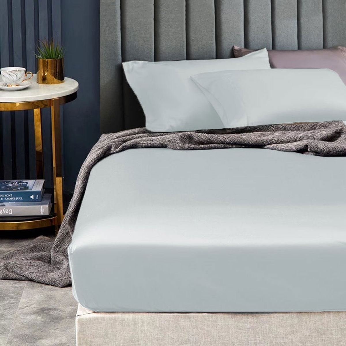 V442-KIT-FITTEDSS-1500TCEGYPTIANC-ICEBLUE-SB-174680-00 Ramesses 1500TC Elite Egyptian Cotton Sateen Fitted Sheet Combo Set Ice Blue Single - Image 1