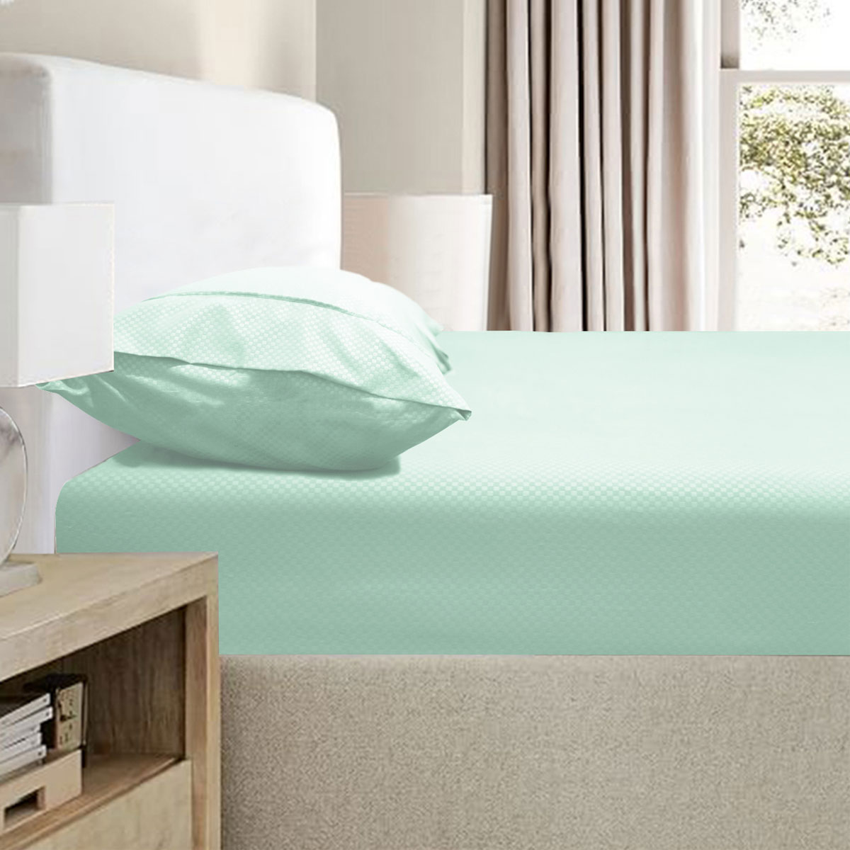 V442-KIT-FITTEDSS-2000TCBAMBOO-AQUA-QS-174780-00 Ramesses 2000TC Bamboo Embossed Fitted Sheet Combo Set Aqua Queen - Image 1