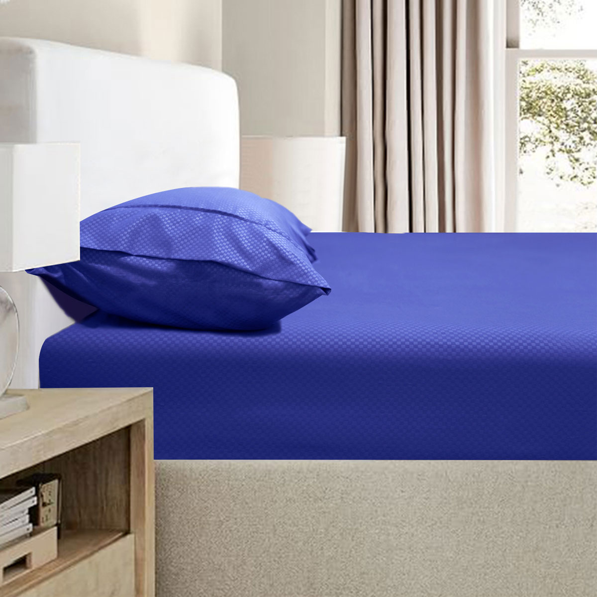 V442-KIT-FITTEDSS-2000TCBAMBOO-ROYALBLUE-KS-174602-00 Ramesses 2000TC Bamboo Embossed Fitted Sheet Combo Set Royal Blue King Single - Image 1