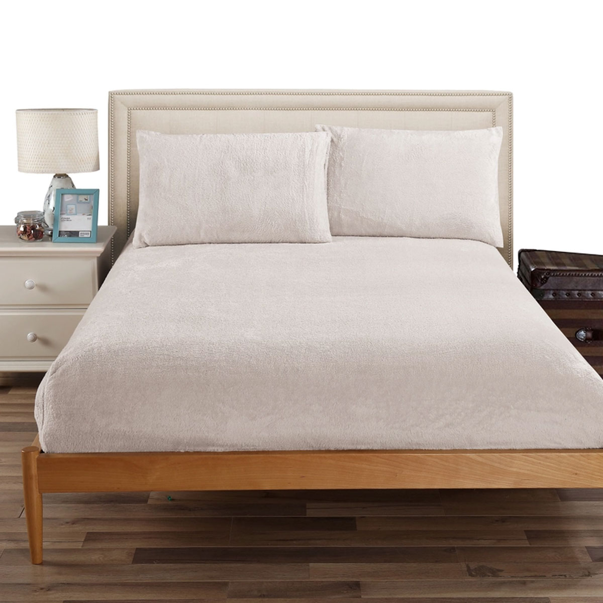 V442-KIT-FITTEDSS-TEDDYFLEECE-BEIGE-DS-174749-00 Ramesses Teddy Fleece Fitted Sheet Combo Set Beige Double - Image 1