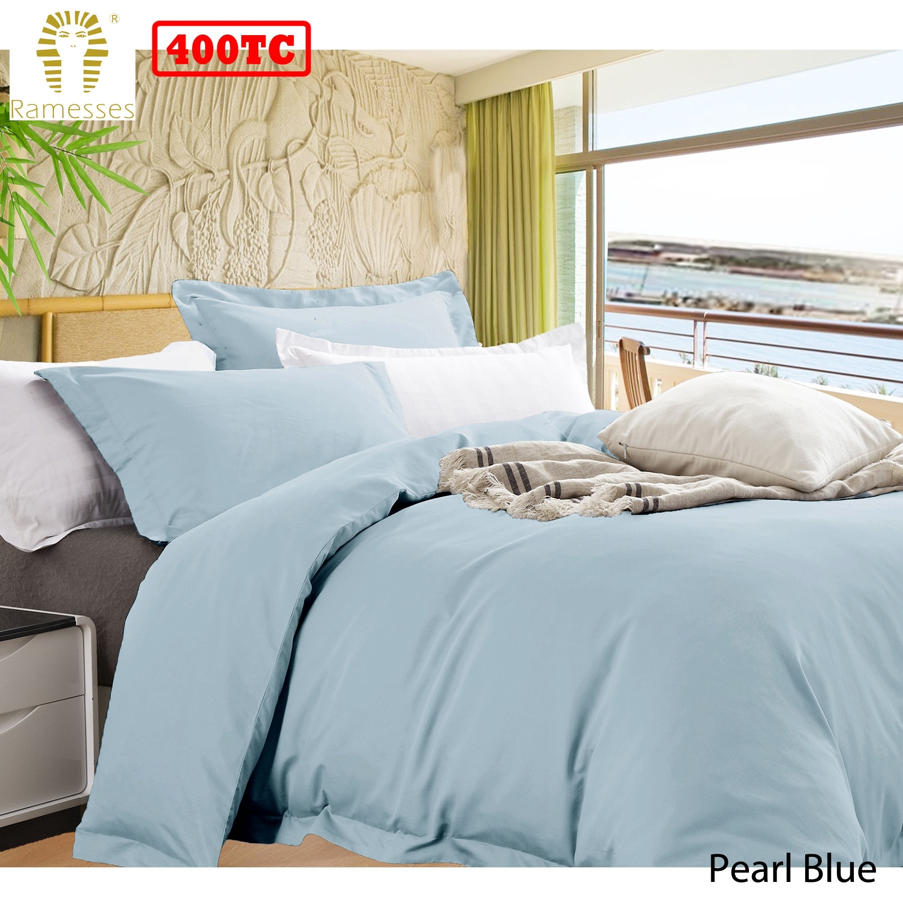 V442-KIT-QUILTCS-BAMBOOCOTTON-PEARLBLUE-QS-146419-00 Ramesses Bamboo Cotton Quilt Cover Set Pearl Blue Queen - Image 1