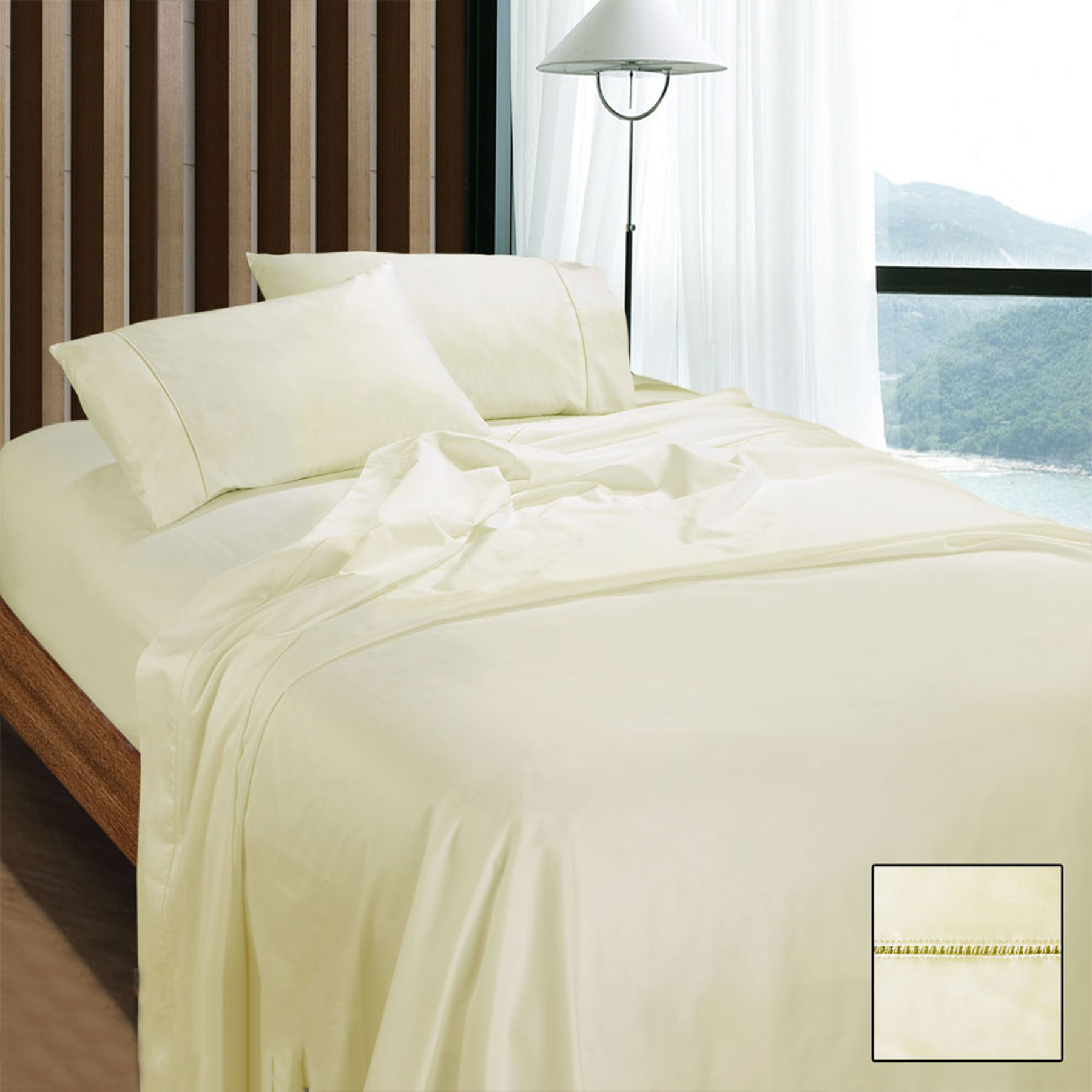 V442-KIT-SHEETS-1100TCEGYPTIAN-CREAM-QS-146402-00 Ramesses 1100TC Egyptian Cotton Sateen Sheet Set Cream Queen - Image 1