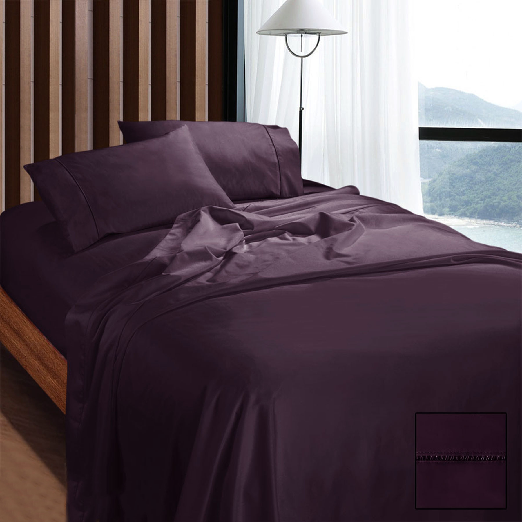 V442-KIT-SHEETS-1100TCEGYPTIAN-EGGPLANT-KI-146398-00 Ramesses 1100TC Egyptian Cotton Sateen Sheet Set Eggplant King - Image 1