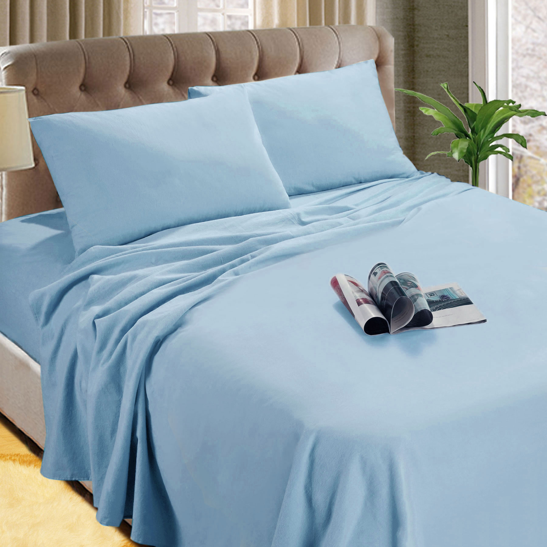 V442-KIT-SHEETS-MF2019-STEELBLUE-SB-158671-00 Kingtex Micro Flannelette Sheet Set 40 cm Wall Steel Blue Single - Image 1