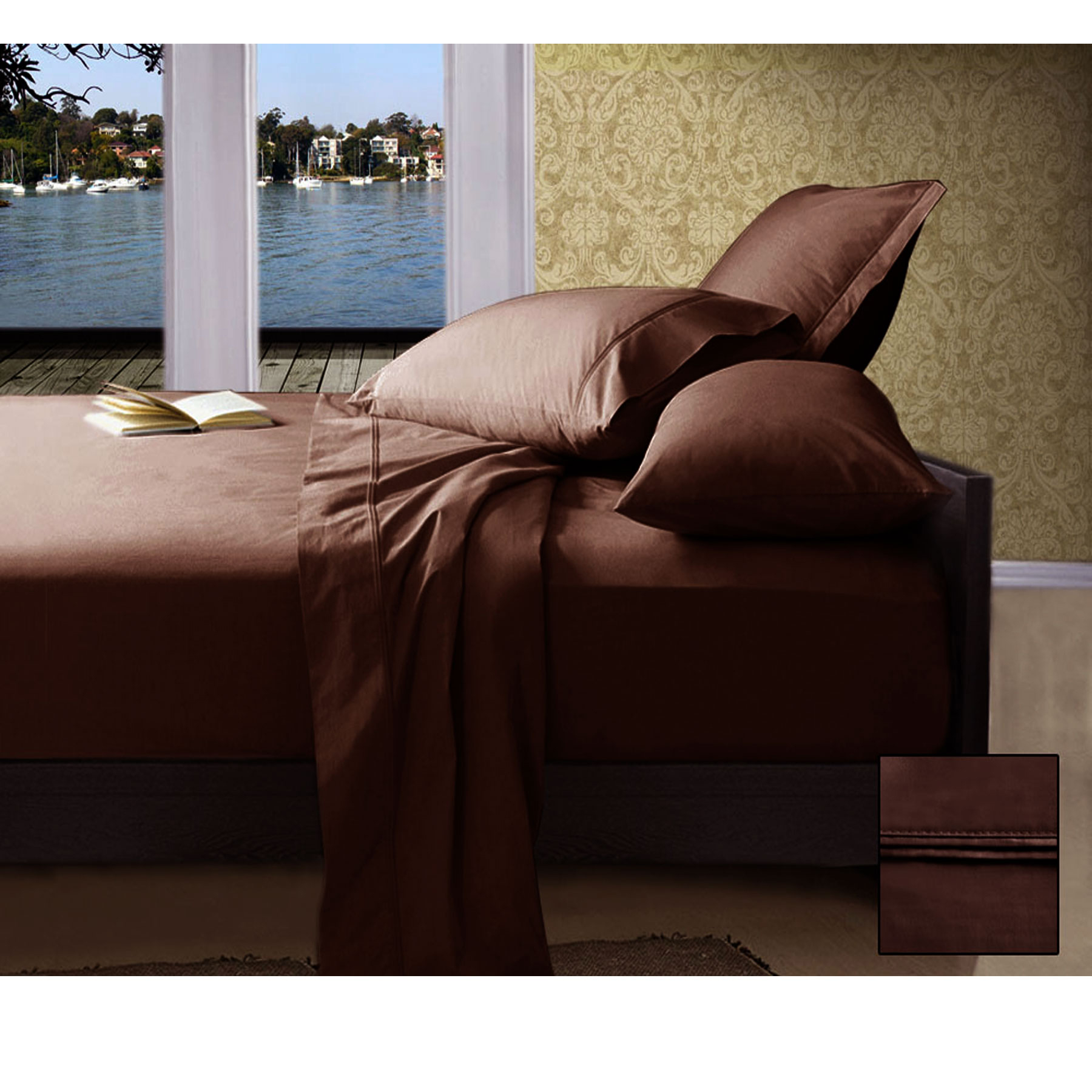 V442-KIT-SHEETS-PIMAPLAIN-CHOCOLATE-KI-158548-00 Ramesses 1000TC American Pima Cotton Plain Design Sheet Set Chocolate King - Image 1