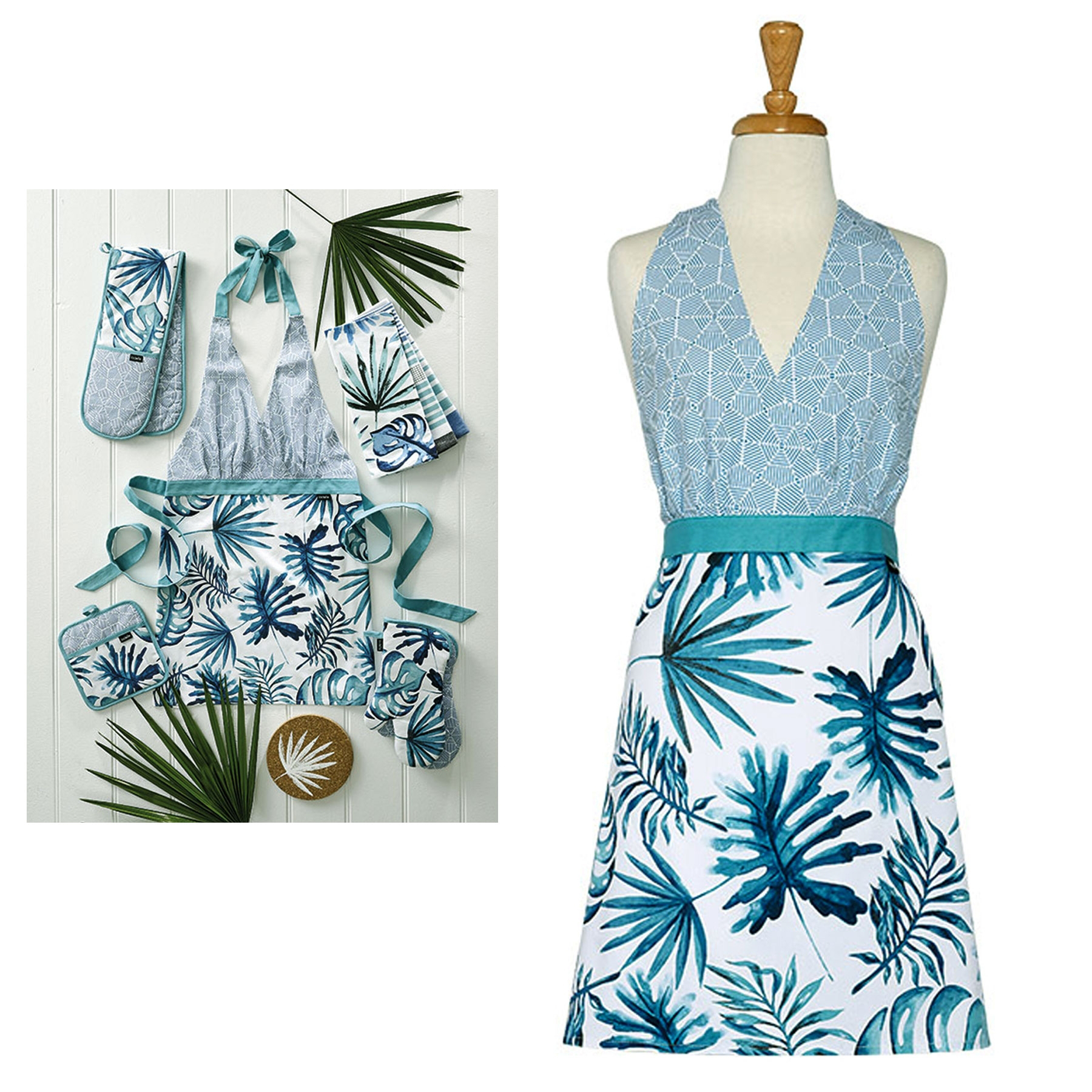 V442-LDE-APRON-JADE-BLUE-SH-77915-00 Ladelle Jade Ladies Women Kitchen / BBQ Cotton Apron - Image 1