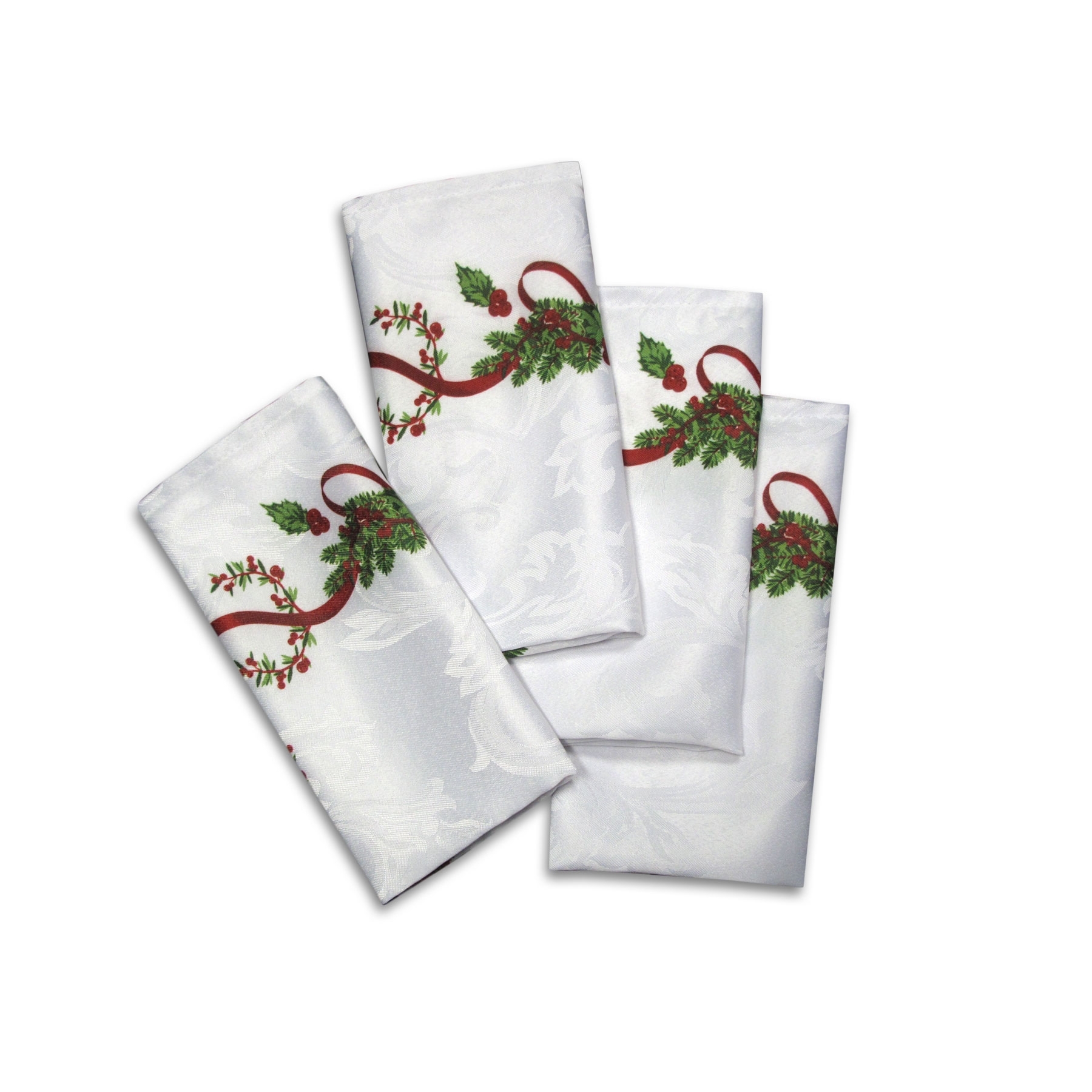 V442-LDE-MISC-ORNATENAPKINS-WHITE-SQ-77899-00 Set of 4 Ornate Christmas Xmas Festival Jacquard Napkins - Image 1