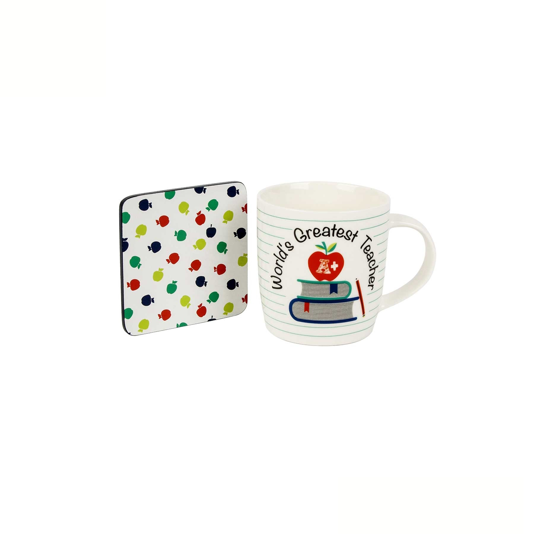 V442-LDE-MISC-WORLDSGREATESTTCHRMUG-CREAM-SH-77898-00 Ladelle World's Greatest Teacher Mug & Coaster - Image 1