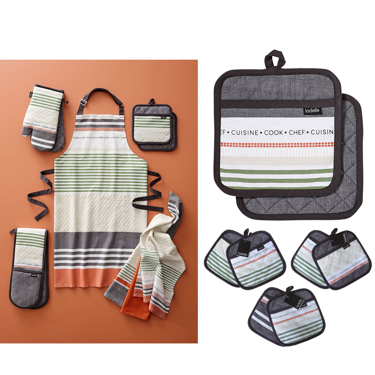 V442-LDE-OVENM-INTRINSIC2POTHOLDER-GREY-SQ-77941-00 Ladelle Intrinsic Grey Set of 2 Pot Holders 21 x 21 cm - Image 1