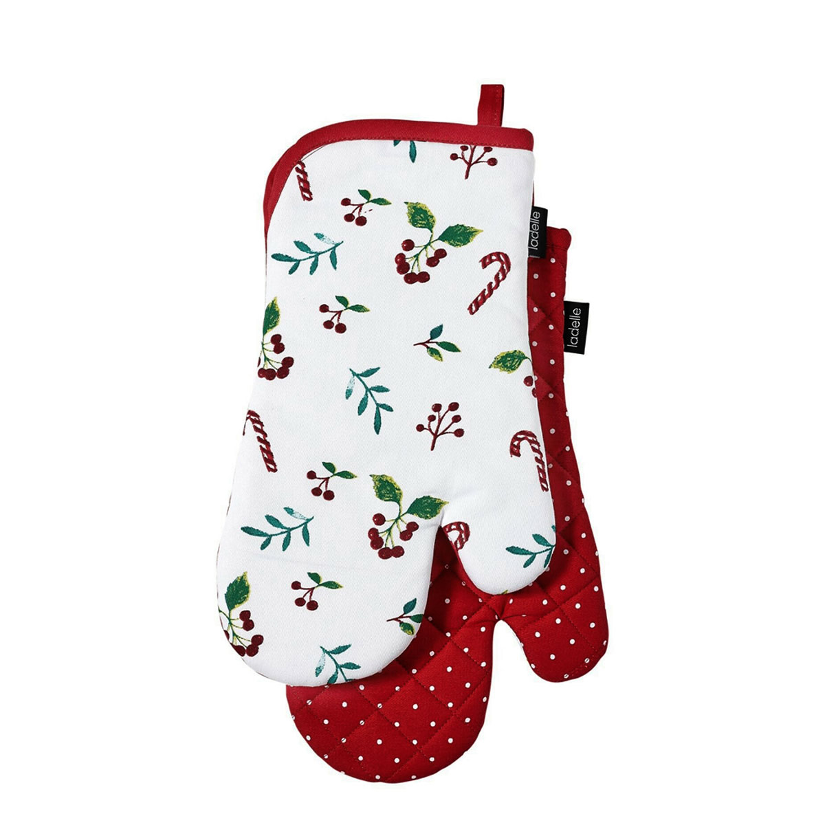 V442-LDE-OVENM-JOYFULSETOF2-RED-SH-77723-00 Ladelle Joyful Red Set of 2 Oven Mitts 18 x 33 cm - Image 1