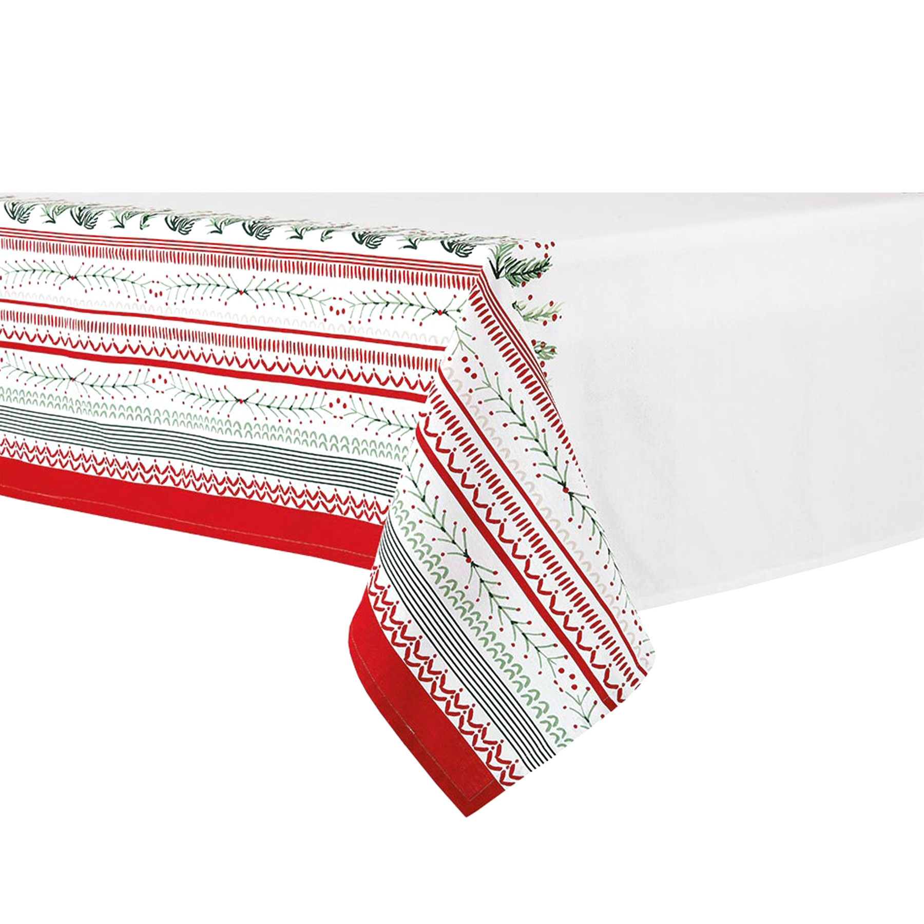 V442-LDE-TABLEC-WONDERFUL265CM-WHITE-RE-77786-00 Ladelle Wonderful Christmas Xmas Festival Cotton Tablecloth Oblong 10 Seater 150 x 265 cm - Image 1
