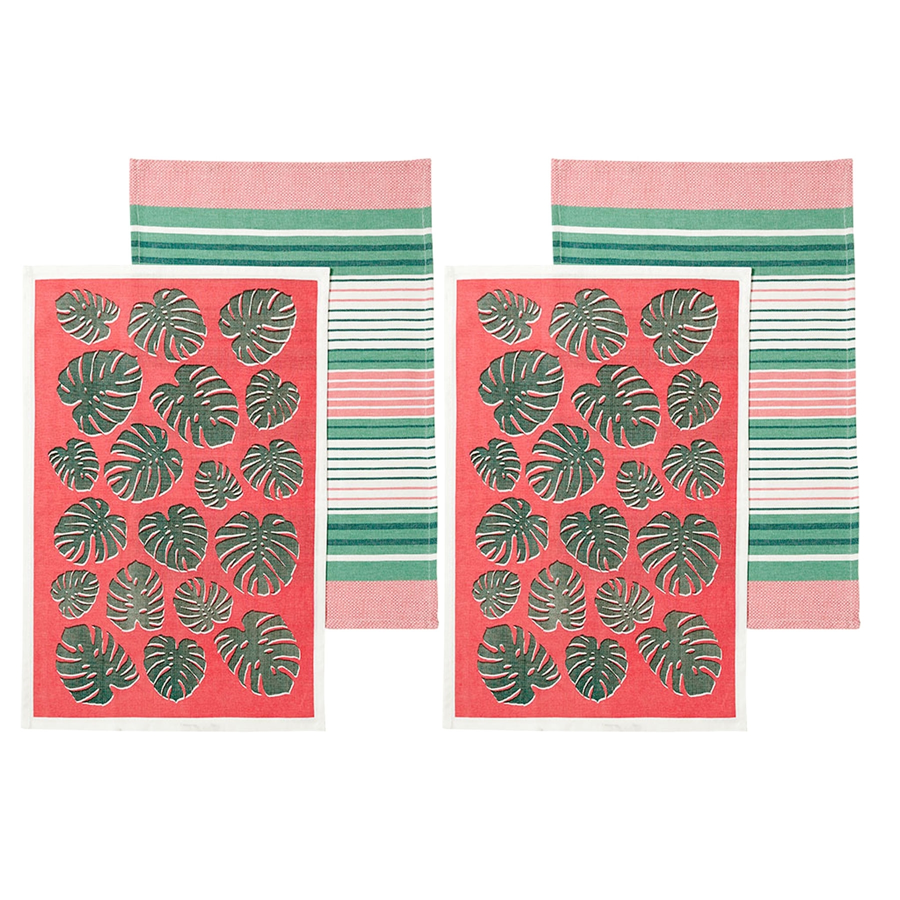 V442-LDE-TEAT-BAHAMAS-CORAL-RE-77766-00 Ladelle Set of 4 Bahamas Kitchen / Cleaning 100% Cotton Tea Towels Coral - Image 1