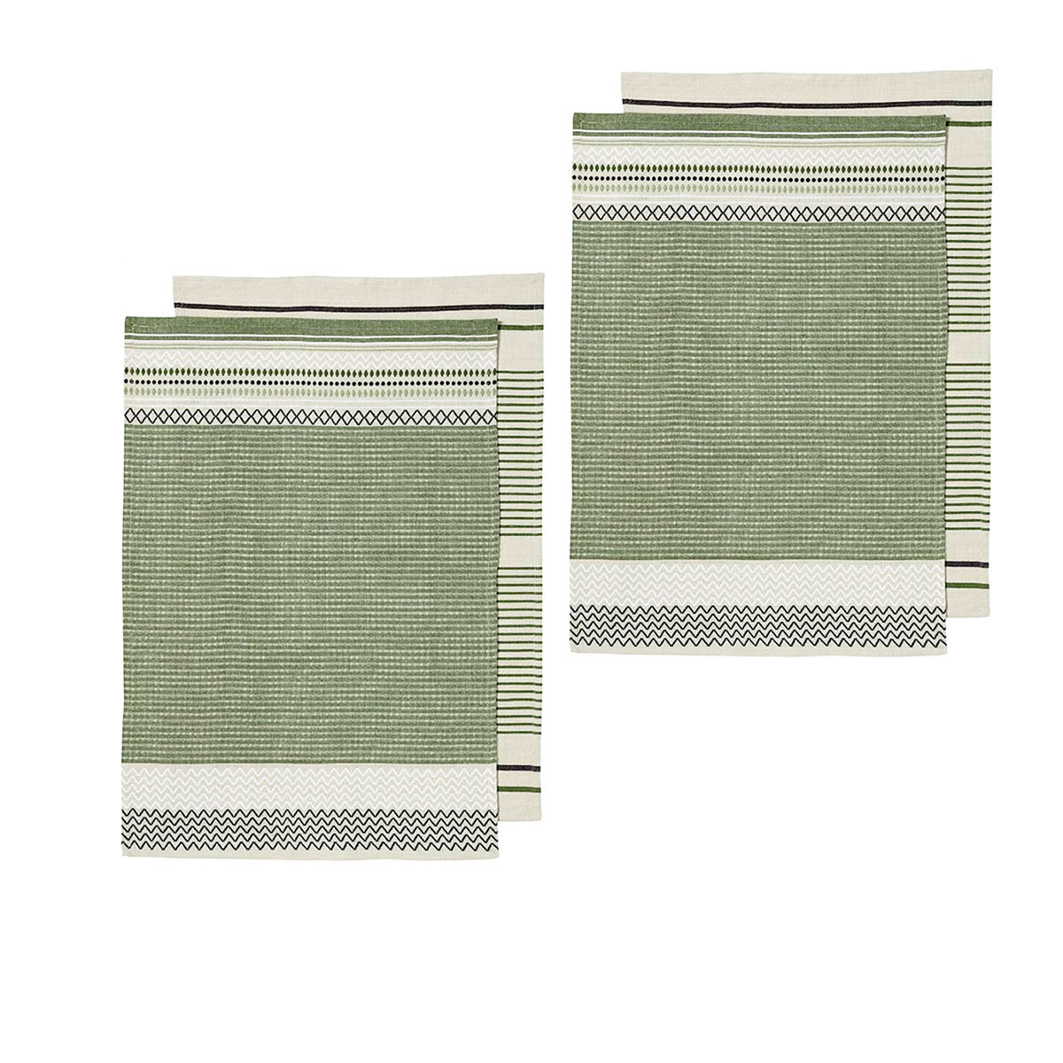 V442-LDE-TEAT-INTRINSICSETOF4-BGREEN-RE-77691-00 Ladelle Intrinsic Set of 4 Cotton Kitchen Towels Bold Green - Image 1